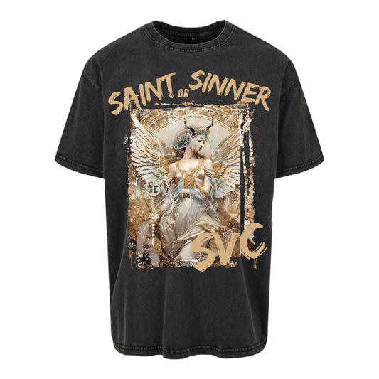 PRE ORDER - Washed Black SVC Saint Or Sinner Heavyweight T-Shirt