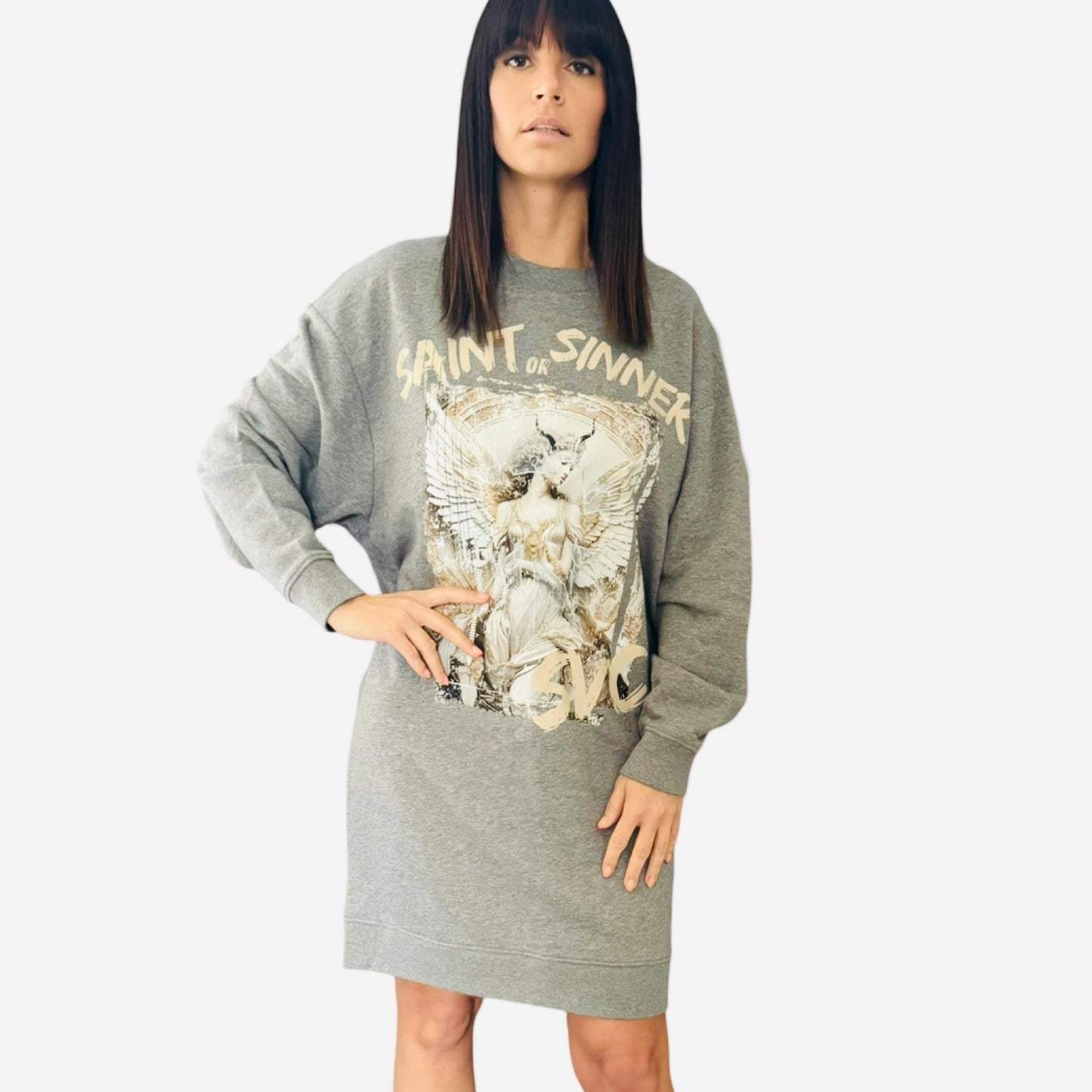 Mid Heather Grey Saint Or Sinner Sweatshirt Dress