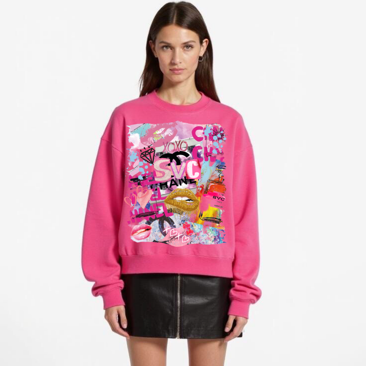 Candy Pink Graffiti Print Oversized Sweatshirt