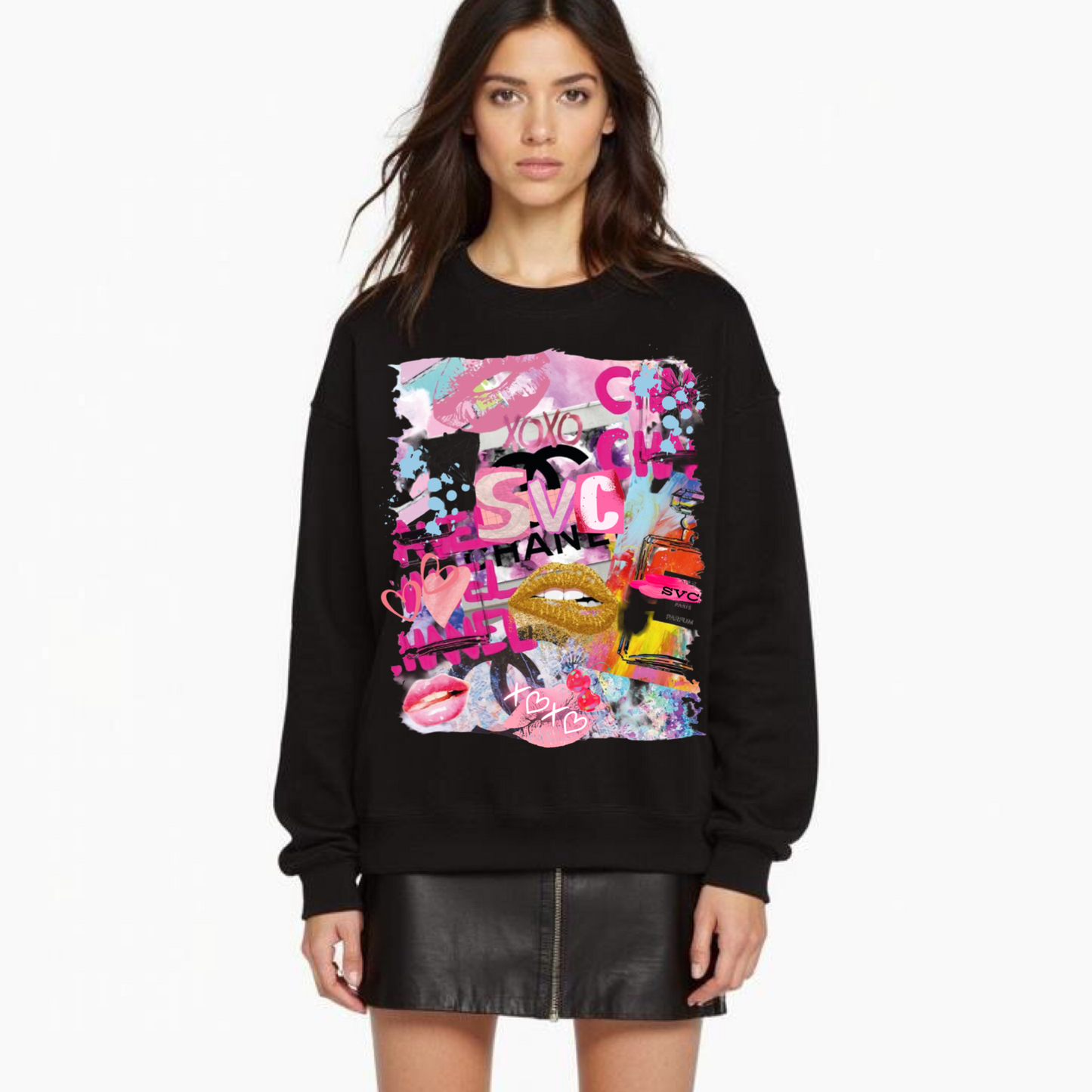 Black Graffiti Print Oversized Sweatshirt